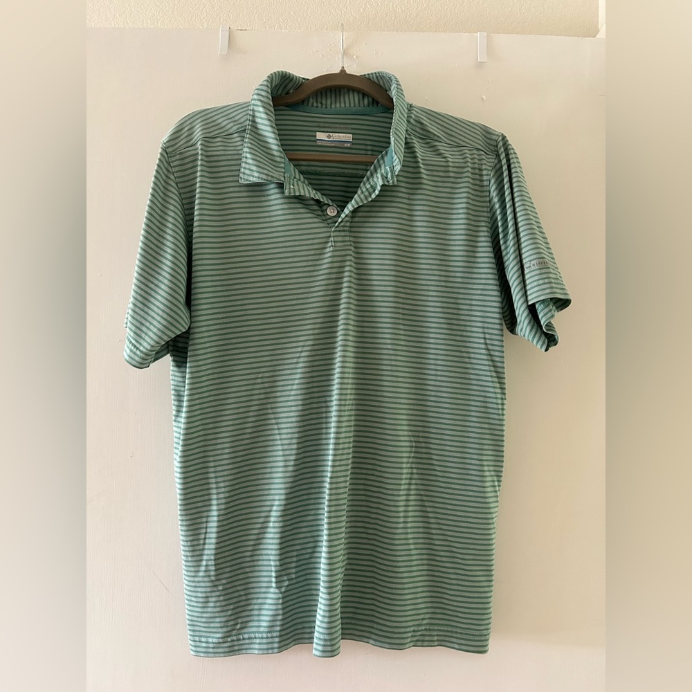 Columbia Mint Green Striped Polo Shirt Size M